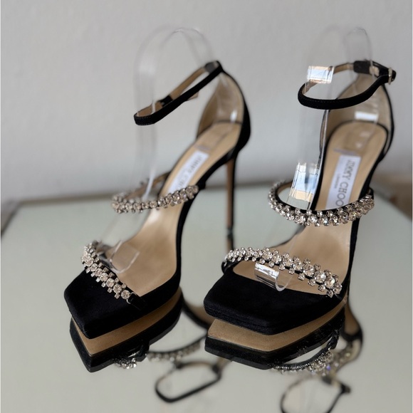 New JIMMY CHOO Bing 105 crystal-embellished suede platform sandals $1,695 - Picture 8 of 14